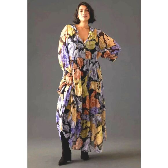Anthropologie Dresses & Skirts - Anthropologie Marais Floral Chiffon Tiered Maxi Dress Boho Romantic Size L READ